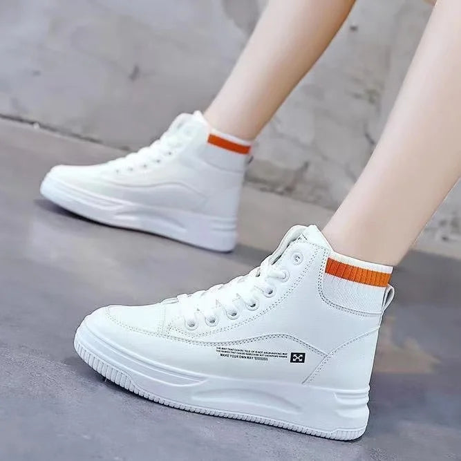 2025 Winter High Top Womens Sneakers Spring Lace-up Student Flat Casual Sports Shoes for Women Canvas Leather Platform Shoes