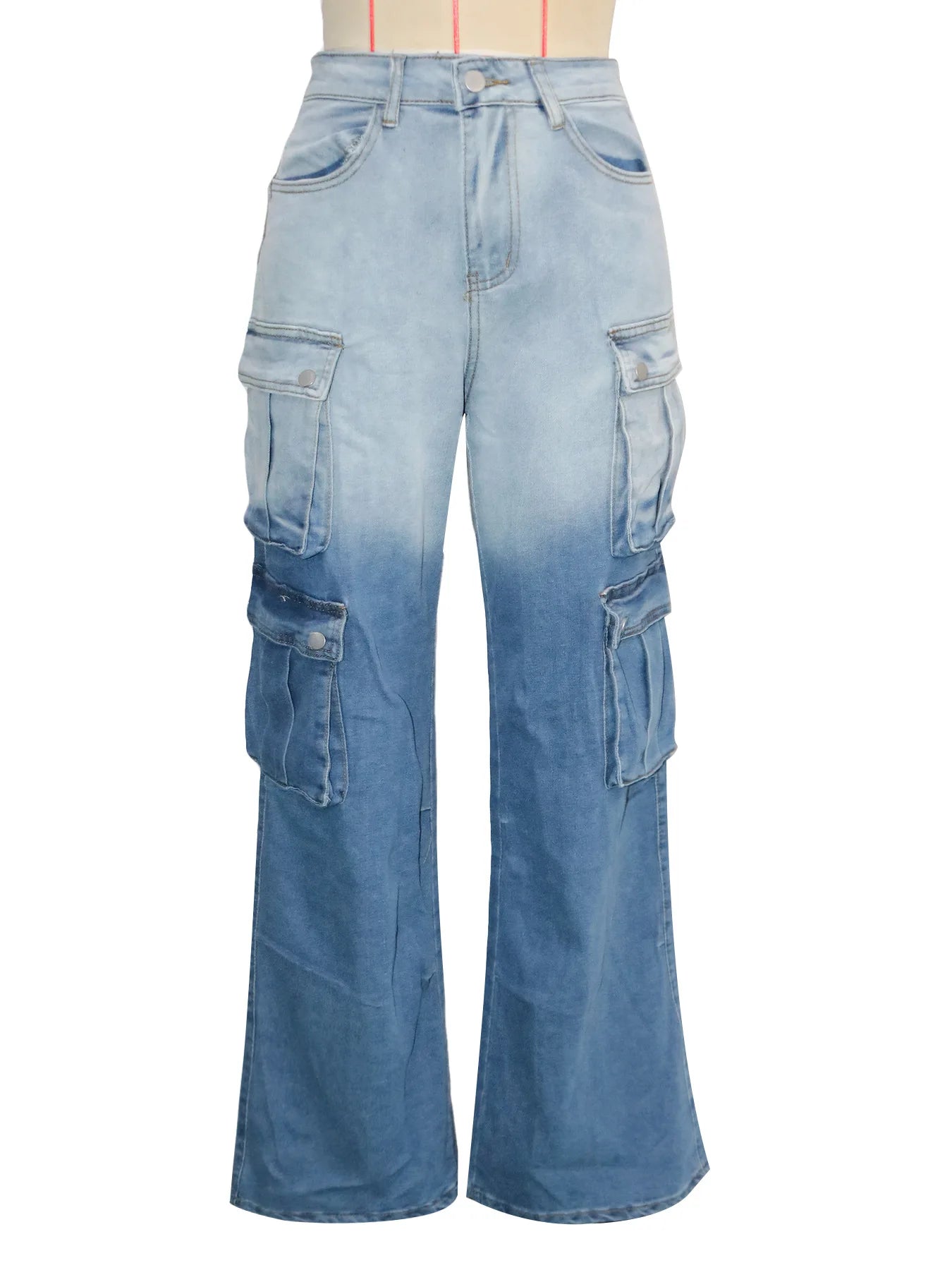 Women Denim Trousers Fashionable Solid Color Versatile Multi-pocket Casual Pants Ladies Large Size High Waist Denim