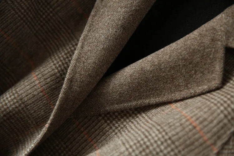 Handmade Sewn Double-sided Woolen Blazer Women Spring Autumn Plaid Wool Overcoat Office Lady Casual Suit Coat Thick Jacket