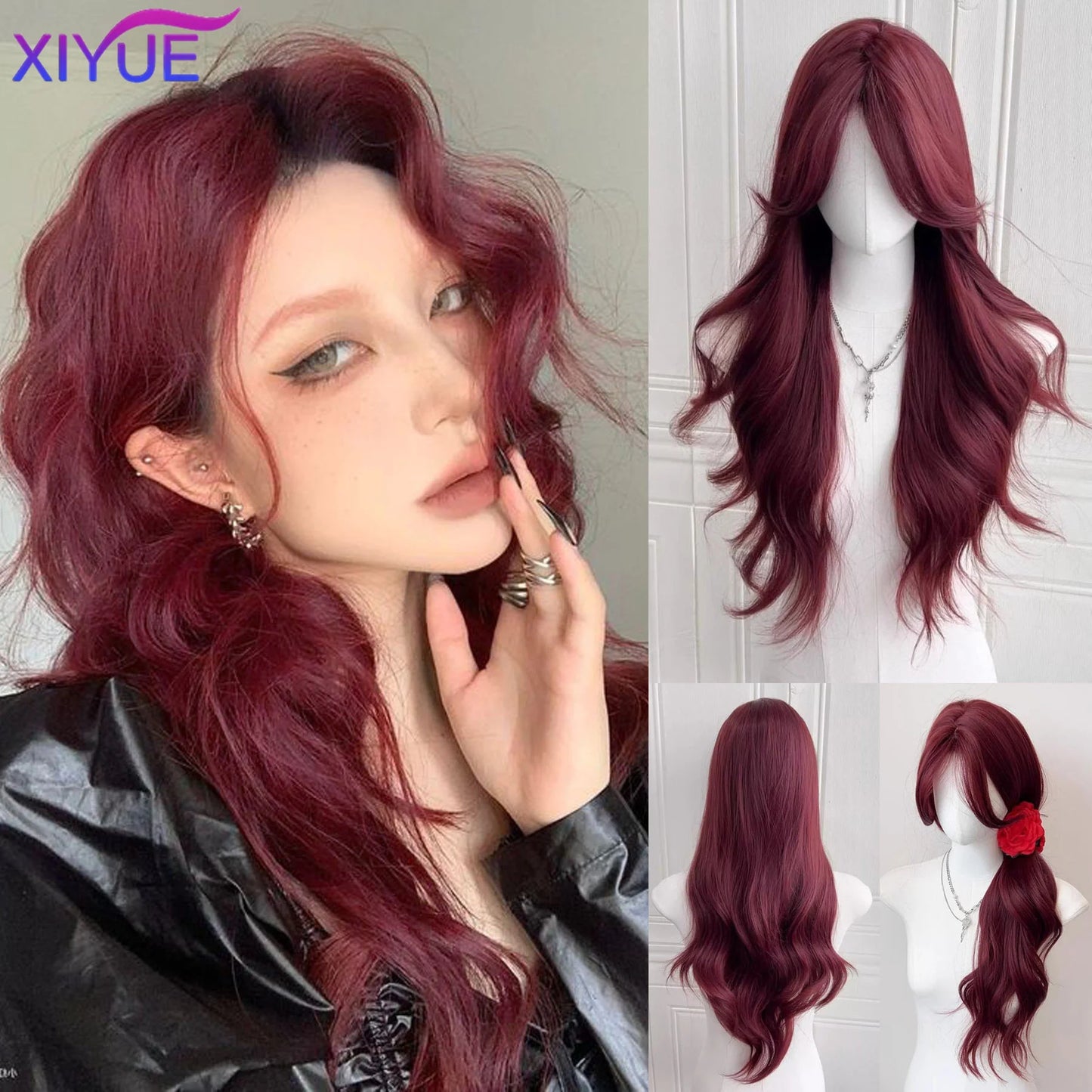 XIYUE Long Straight Black Wig With Bang Synthetic Wigs for Women Heat Resistant Natural Hair for Daily Halloween Cosplay Party