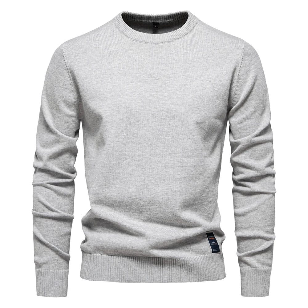 AIOPESON Mens Solid Cotton Crew Neck Knitted Pullover Sweaters Casual Fashion Classic Sweater for Men
