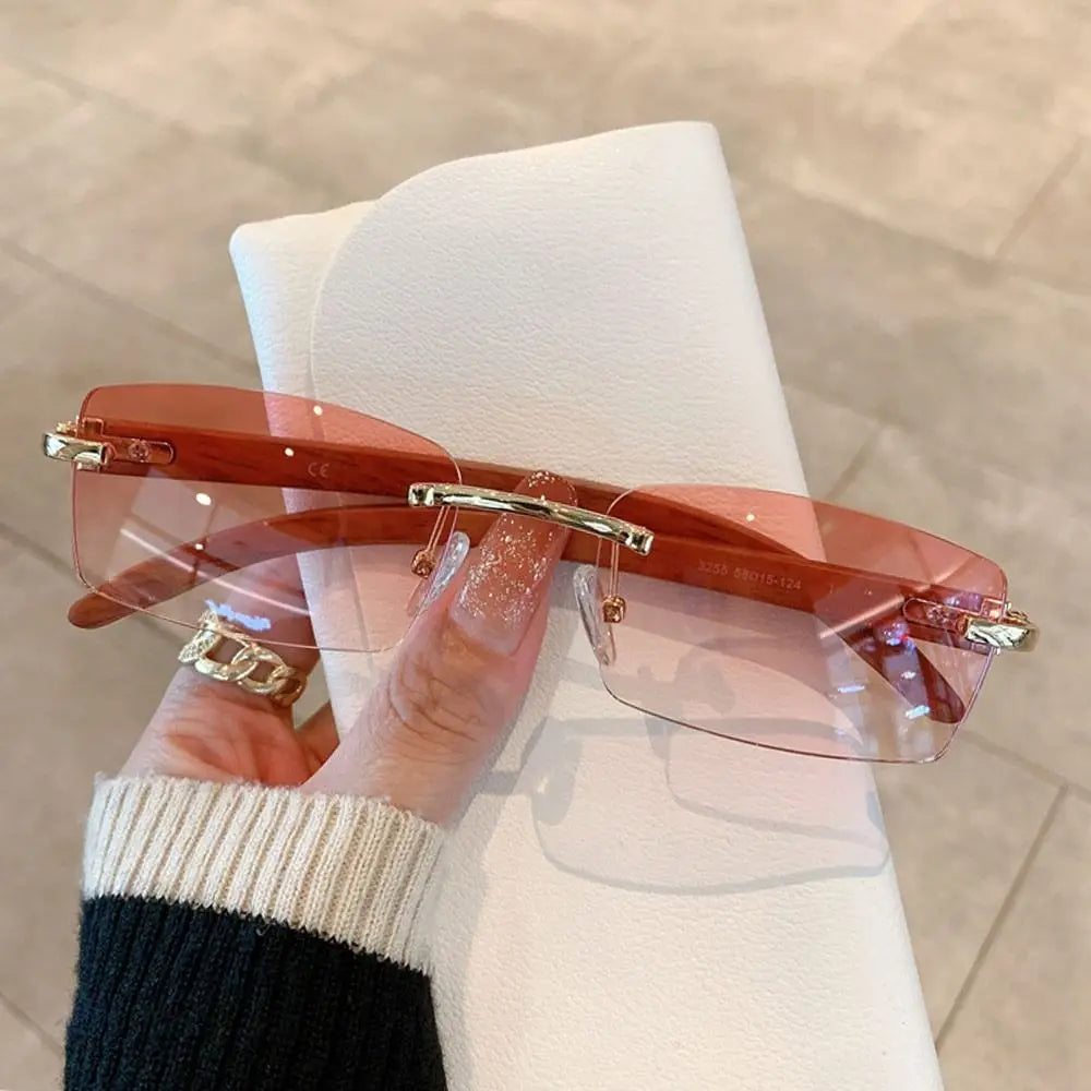 Trendy Punk Sunglasses Rimless Rectangle Sun Glasses for Men Women Fashion UV400 Driving Shades Frameless Gradient Eyewear