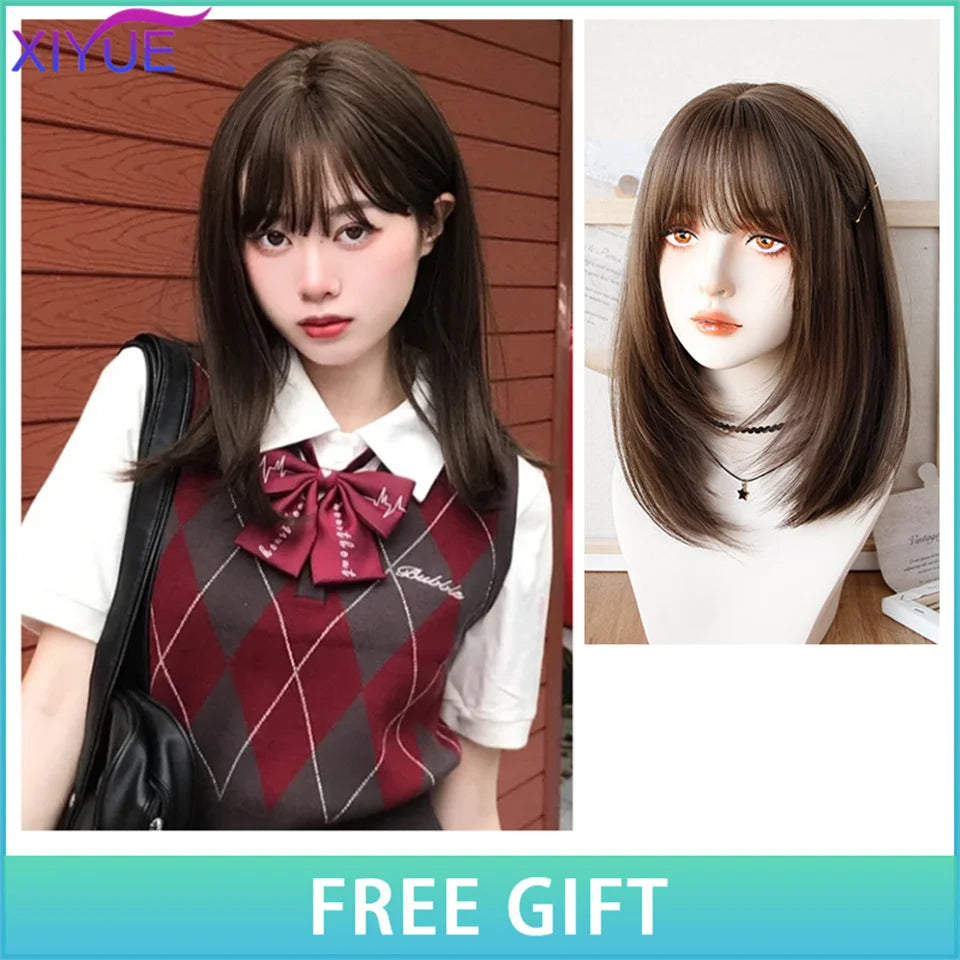 XIYUE Long Straight Black Wig With Bang Synthetic Wigs for Women Heat Resistant Natural Hair for Daily Halloween Cosplay Party