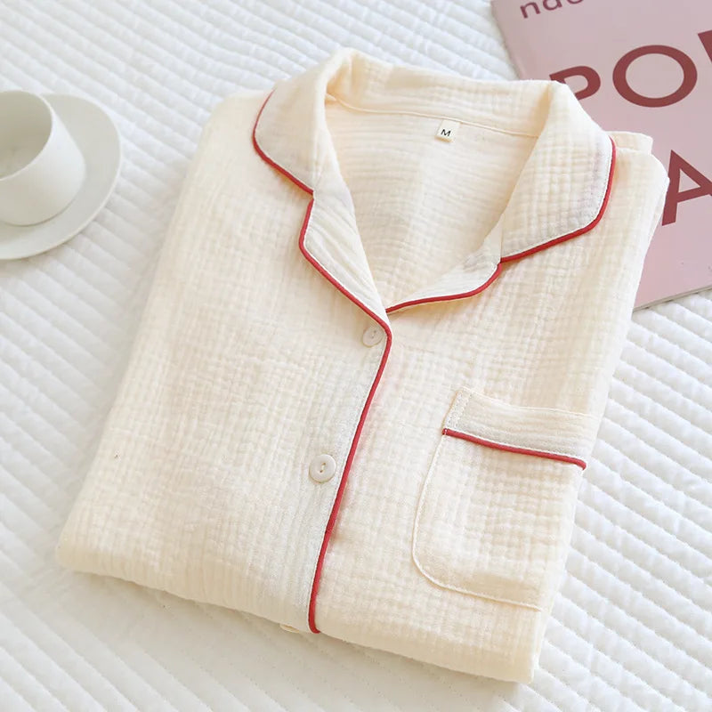 Women's Home Clothes Cotton Spring and Autumn Long Sleeved Long Pants Home Clothes Cardigan Simple Two-piece Pyjamas Set