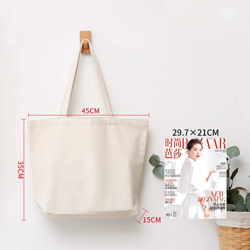 Wholesale Custom 50pcs/Lot Reusable Cotton Grocery Shopping Bags Printed logo High capacity Canvas Tote Bag