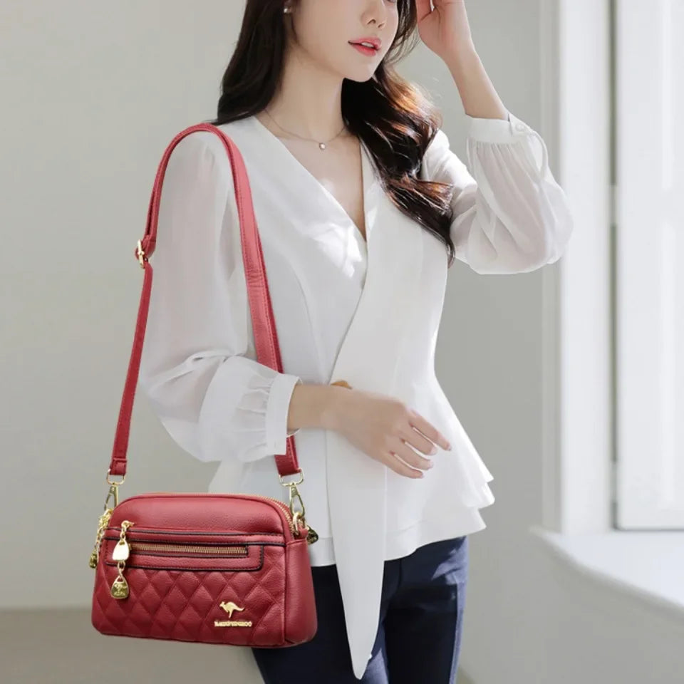 Women Soft Leather Shoulder Bag Simple Designer Solid Color Crossbody Bag Versatile Purses Messenger Commuter Shopper Sac A Main