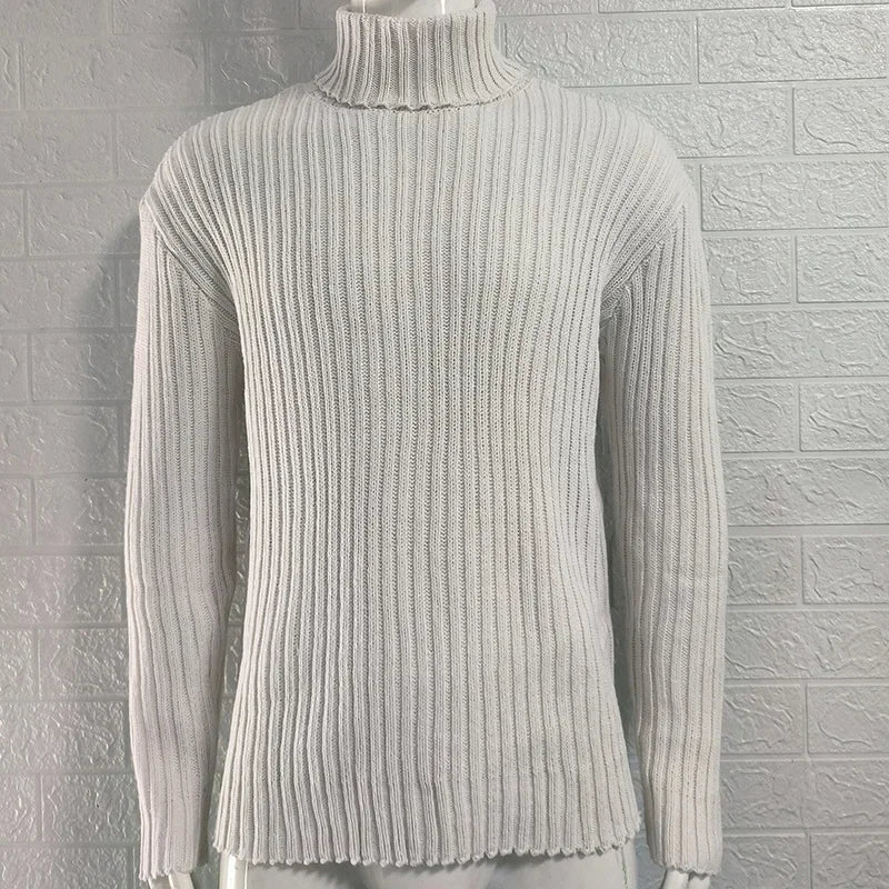 Pullovers Men Sweaters Turtleneck Knitted Tops Full Sleeve Knit Solid Sweater Top Splice Casual Loose Regular Autumn Winter