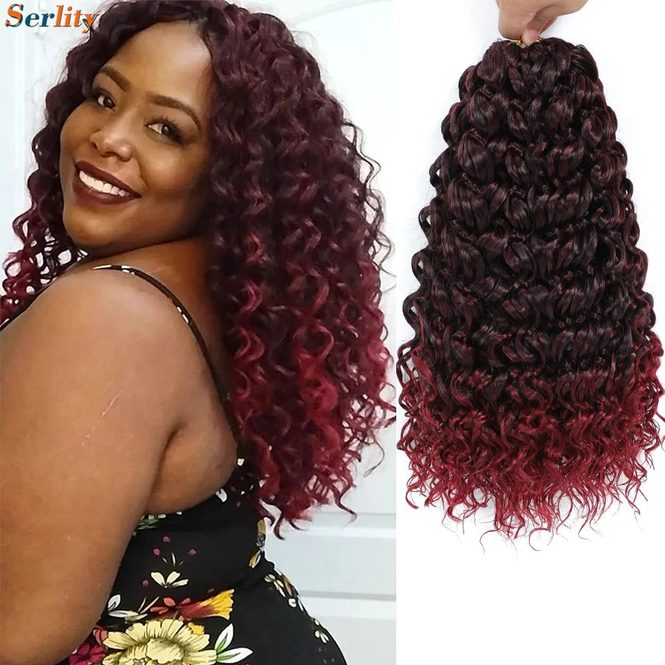 GoGo Curl Crochet Hair 14inch Curly Ocean Wave Synthetic Braiding Hair Jet Black Beach Curl Water Wave Deep Twist Crochet Braids