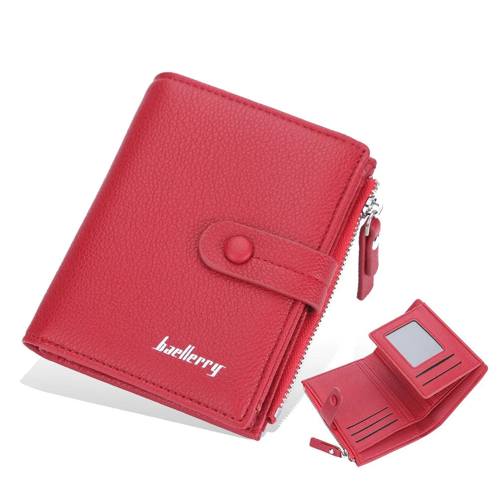 Mini Wallet for Women Baellerry Small Tri-fold Clutch with Zipper Snap Button Multi Card Holder Organizer Gift for Her