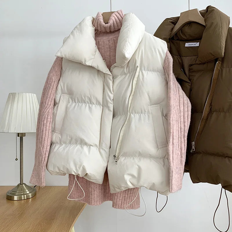 Loose down Feather Cotton Vest Bal Zipper Closure  Color Commute Sle Women's Vest Autumn Winter Faion Ladies' C...