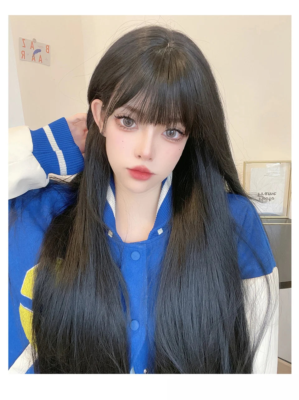 XIYUE Long Straight Black Wig With Bang Synthetic Wigs for Women Heat Resistant Natural Hair for Daily Halloween Cosplay Party
