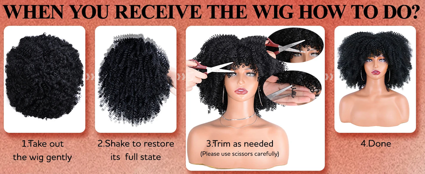 Synthetic Afro Kinky Curly Wigs for Women Kinky Curly Hair Wig, Short Full Wig Afro Bomb Curly Hair for Daily Party Use