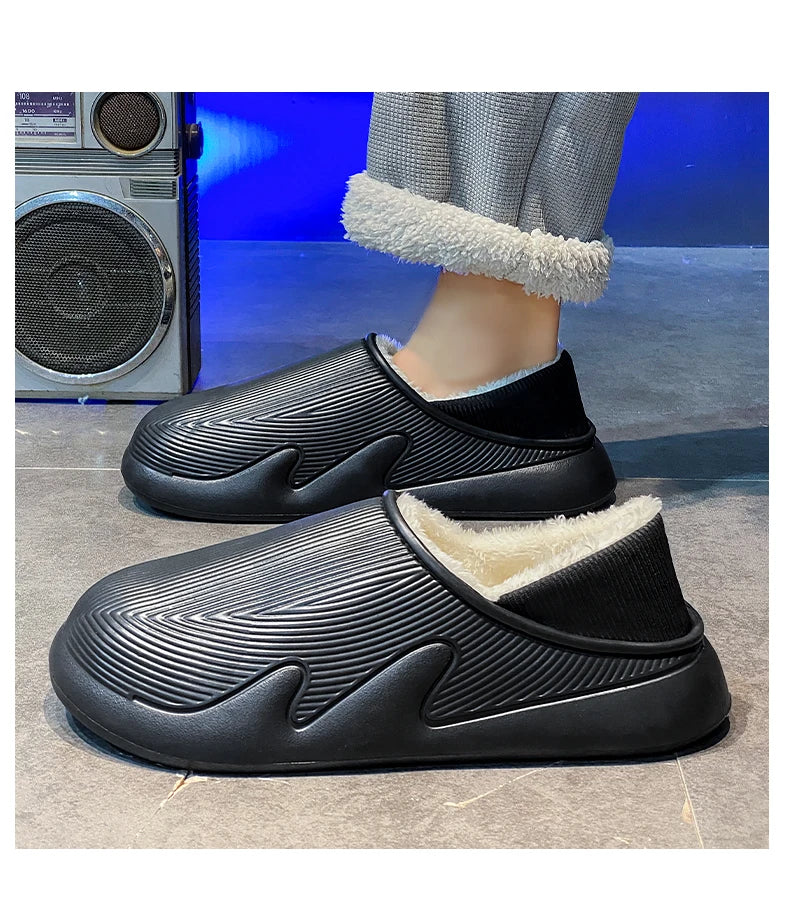 Slippers Men Indoor Fashion Waterproof Slides Home Bedroom Shoes New Style Warm and Fleece Cold Resistant Home Slippers
