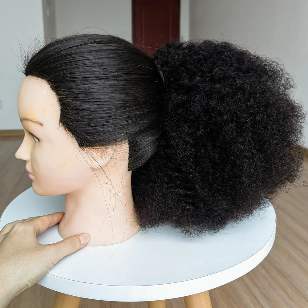 Afro Hair Bun 12inches Real Human Hair Afro Kinky Curly Drawstring Ponytail Natural Color Chignon Hair Pieces