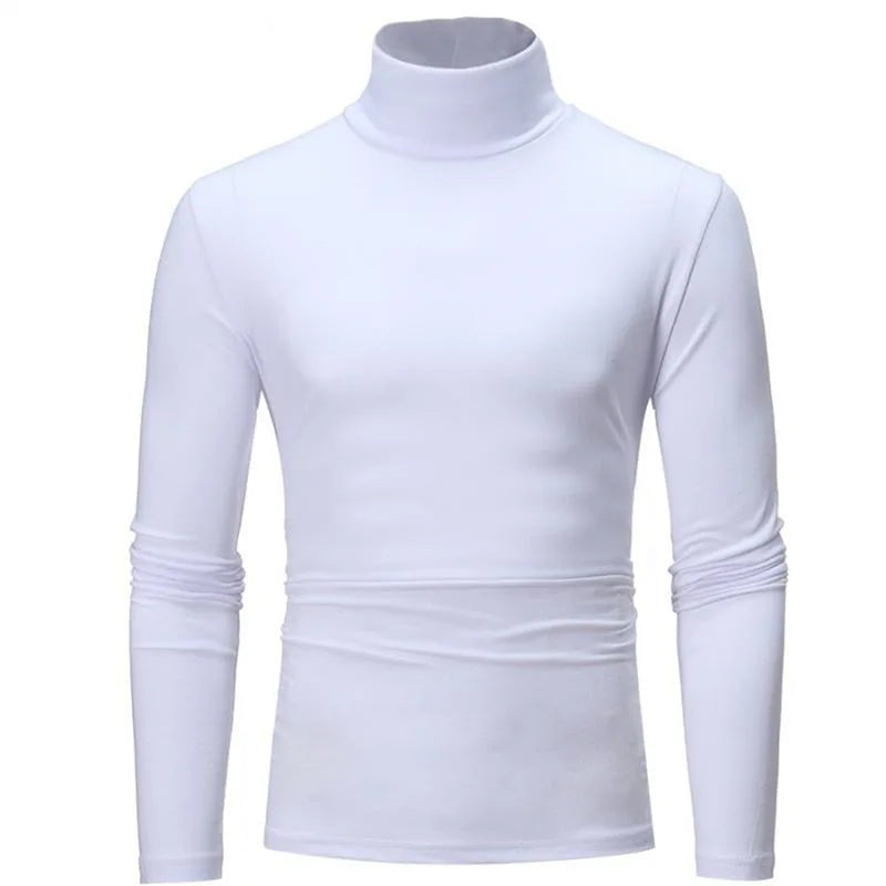 Autumn  Winter Men's High Neck T-shirt Slim Fit Fashion High Elastic Long Sleeve Cotton Casual Breathable Apparel Pullover