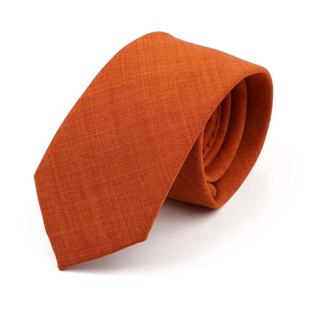 Novelty New Solid Color Ties For Men 100%Cotton Handmade High Quality Necktie Pink Green Orange 6.5cm Skinny Slim Ties Accessory