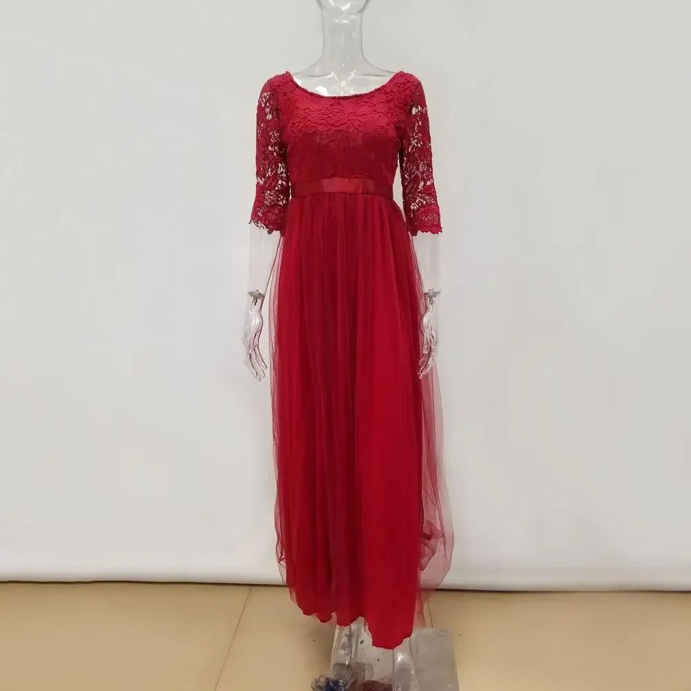 Women Maxi Dress Lace Flower Embroidery Pleated Floor Length Women Chiffon Long Dress Elegant Evening Gown Prom Party Dresses