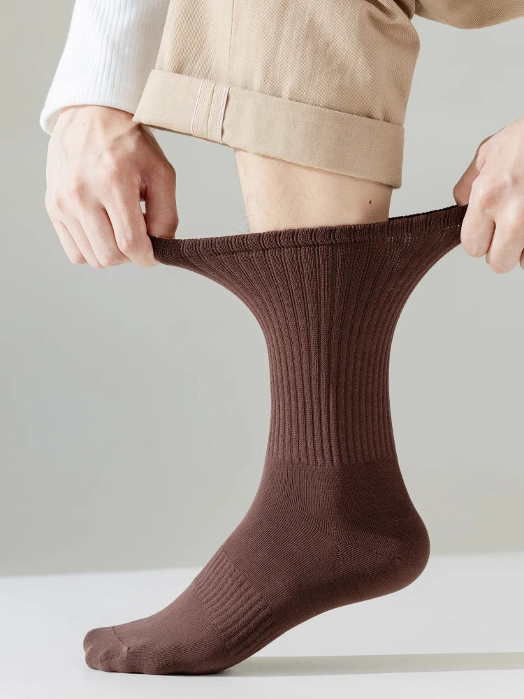 Men's High Quality Business Pure Cotton Socks Solid Color Fashion Casual Long Socks Harajuku Retro Wear-resistant Sports Socks