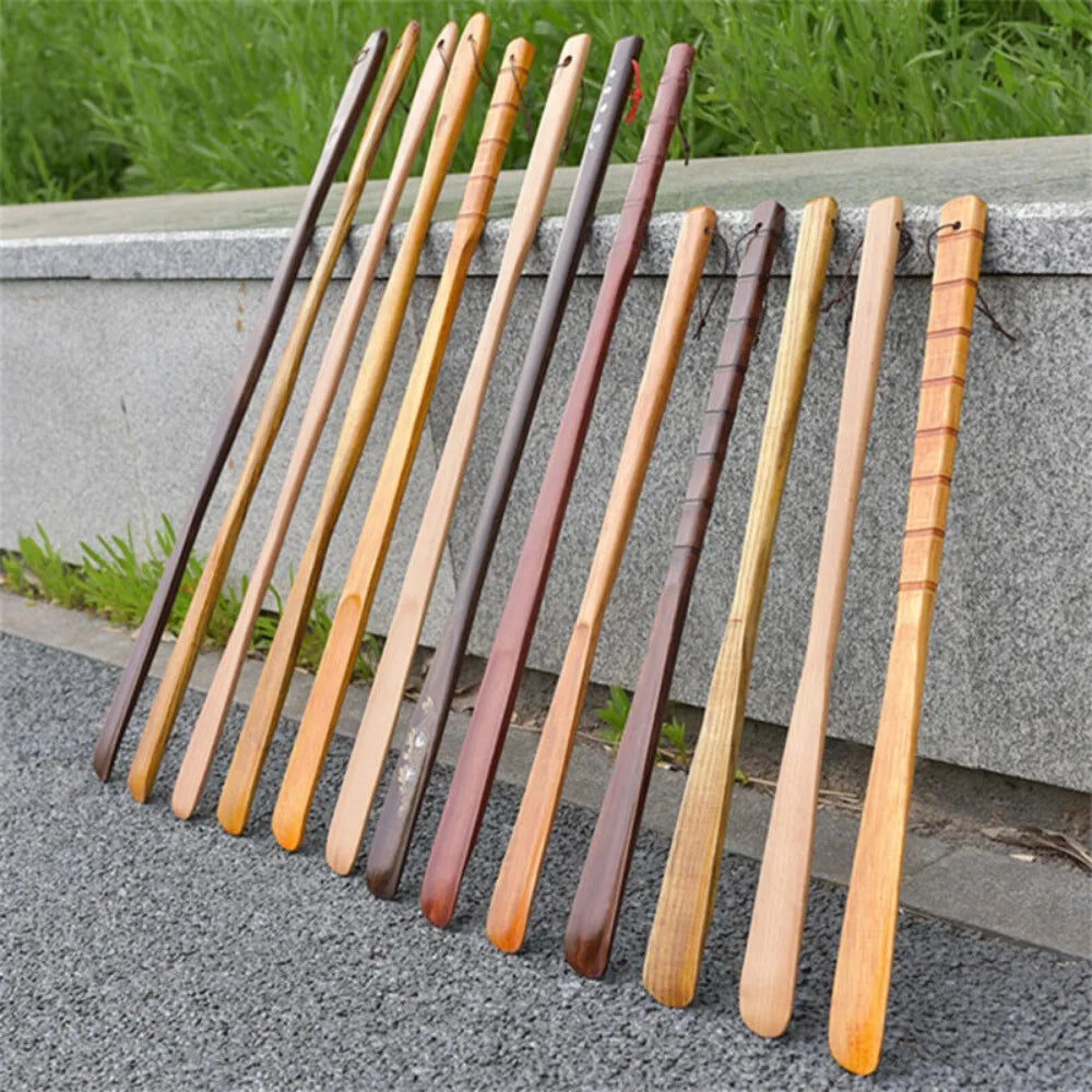 Wooden Shoe Horn Easy On Off Long Handle Hanging Loop Without Bending Over Shoe Horn For Seniors Pregnant Women