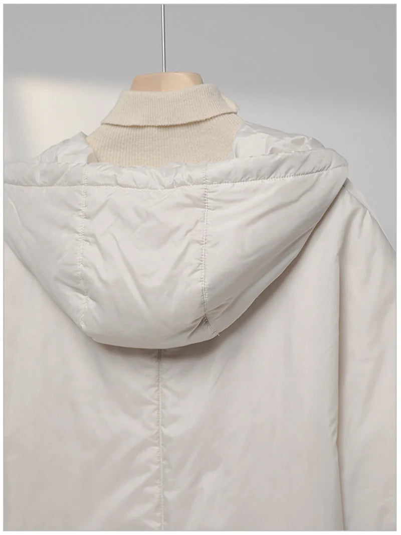 Schinteon Women Camel Down Cape Vest with Hood Loose Sleeveless Gilet Solid Fashionable Autumn Winter Jacket 2025 New