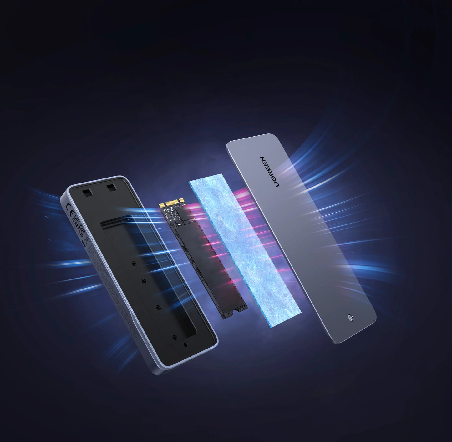 UGREEN 20Gbps M.2 SSD Case NVMe SATA SSD Enclosure Adapter USB 3.2 Gen2 External Enclosure Supports RGB Lighting effect