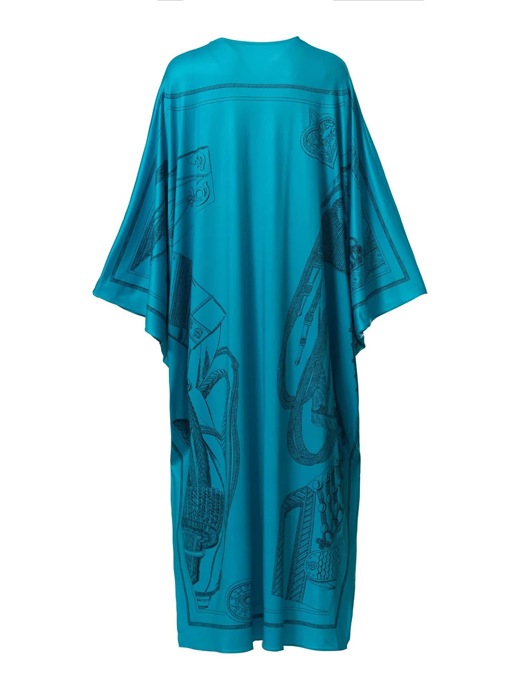 Women's Robes Sexy V Neck Batwing Sleeves Printed Loose Design Elegant Fashion Casul Long Dress Outerwear