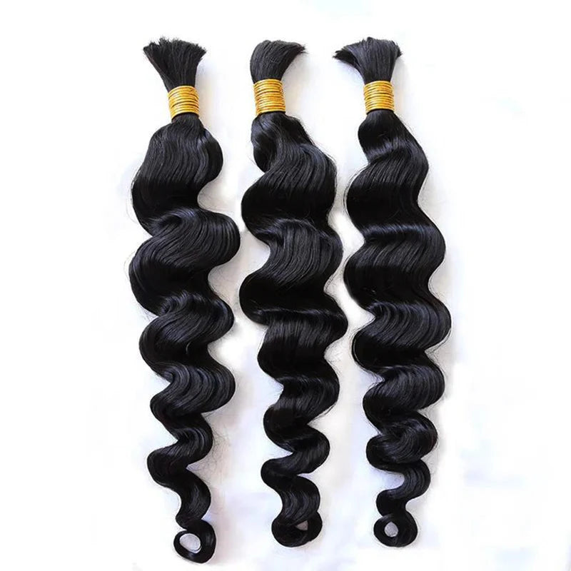 100g Human Hair Bulk for Braiding 16-26 inch Loose Deep Wave Natural Black Indian Remy Boho Braids Hair Bulk Extension Bobbi