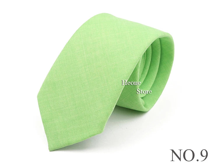 Novelty New Solid Color Ties For Men 100%Cotton Handmade High Quality Necktie Pink Green Orange 6.5cm Skinny Slim Ties Accessory