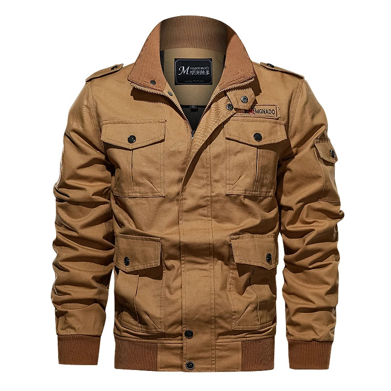 American style jacket for men's spring and autumn 2024 newmulti pocket outdoor pure cotton casual workjacket stand up collar top