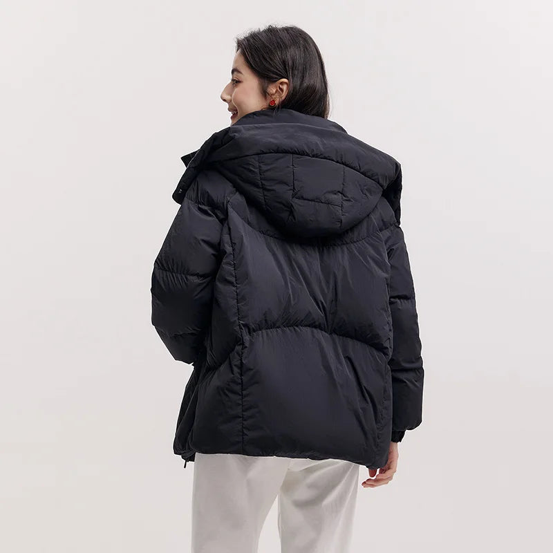 Semir Mid-Length Down Jacket Women Loose Fit Hooded Textured Coat 2025 New Winter Casual Warm Style