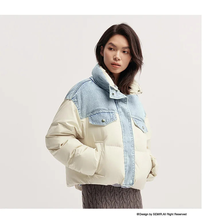 Semir Down Jacket Women Waterproof Patchwork Oversize Stand Collar 2025 Winter New Trendy Coat