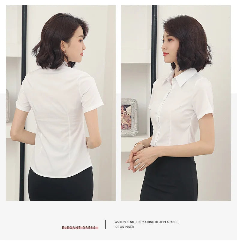 2024 White shirt women's long-sleeved professional work clothes slim stretch no-iron top