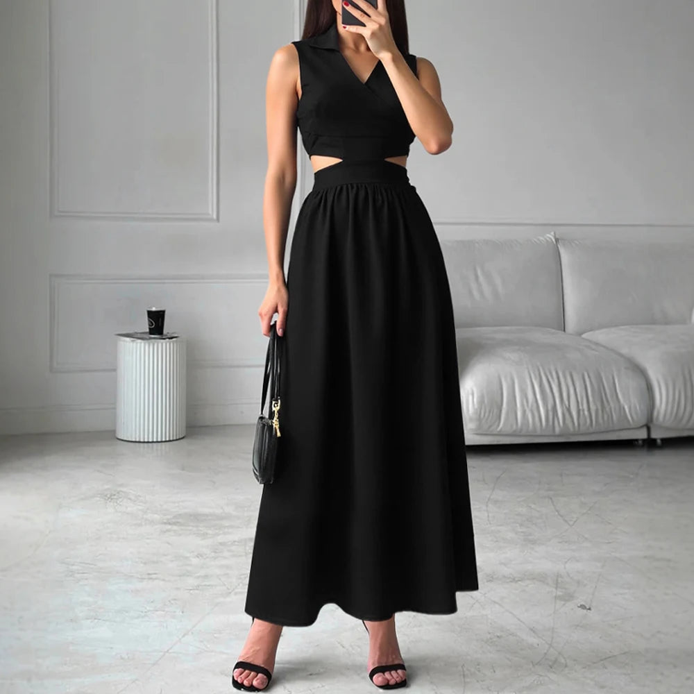 Mia Muse Dresses Summer Comfortable French Elegant Fashion Cut-Out Chic Sleeveless V-Neck Maxi Sweet Dating Dresses For Women