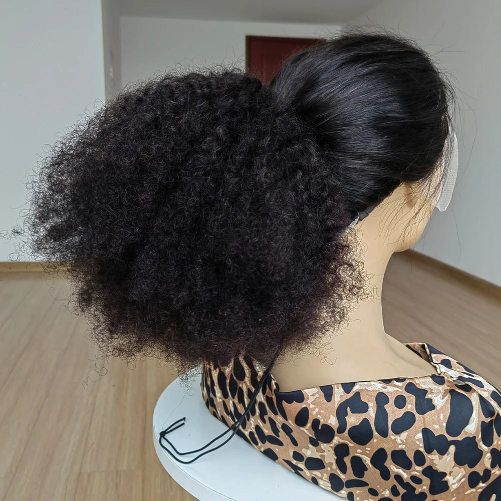 Afro Hair Bun 12inches Real Human Hair Afro Kinky Curly Drawstring Ponytail Natural Color Chignon Hair Pieces