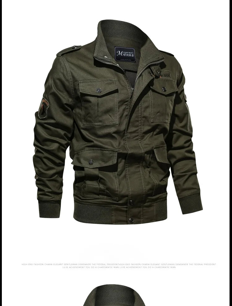 American style jacket for men's spring and autumn 2024 newmulti pocket outdoor pure cotton casual workjacket stand up collar top