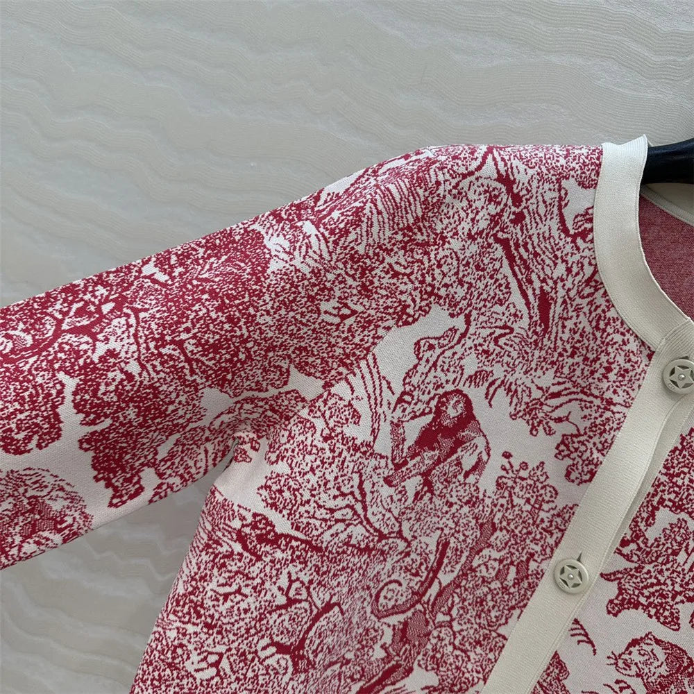 Women's Clothing 2025 Early Autumn New Style Temperament Jungle Jacquard Knitted Cardigan Top+French Elegant Half Skirt Two-Piec