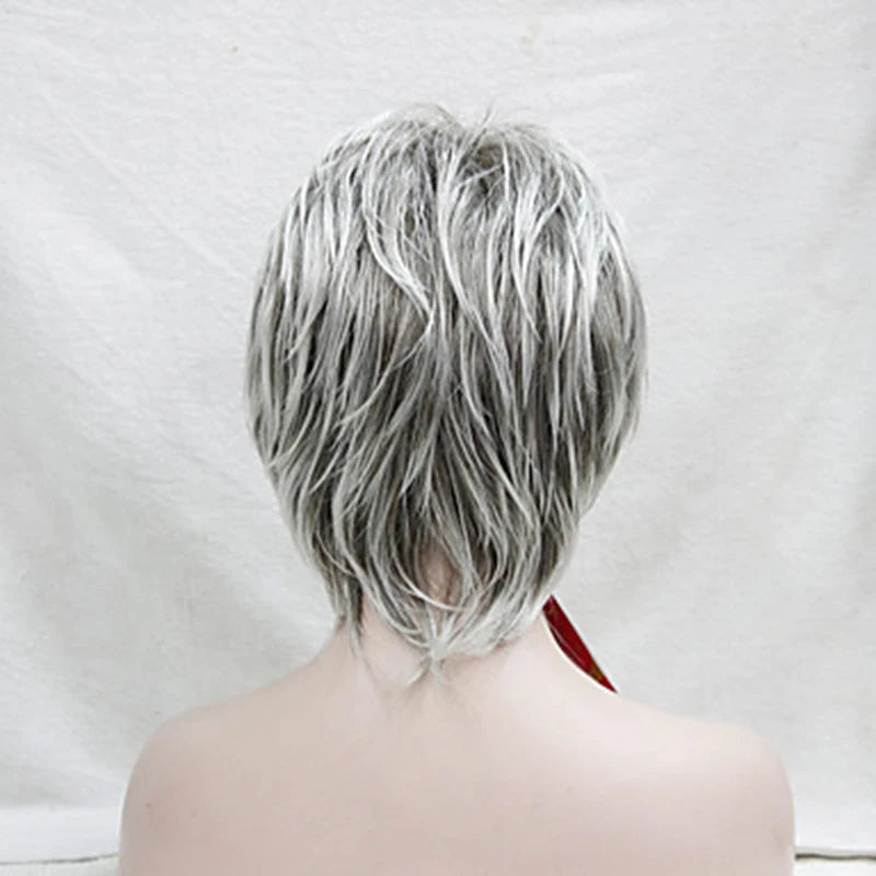 HAIRJOY Synthetic Hair Wig Curly  Pixie Cut  Layered Haircut  With Bangs  Highlighted  Balayage  Gray Wig