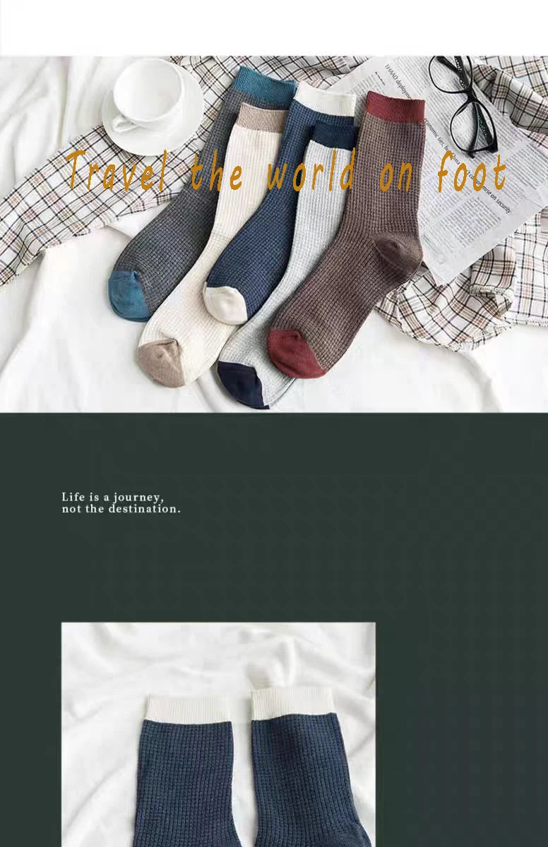 High-quality Harajuku Socks Men's mid-calf socks double-needle business and casual sock Long and warm autumn and winter socks