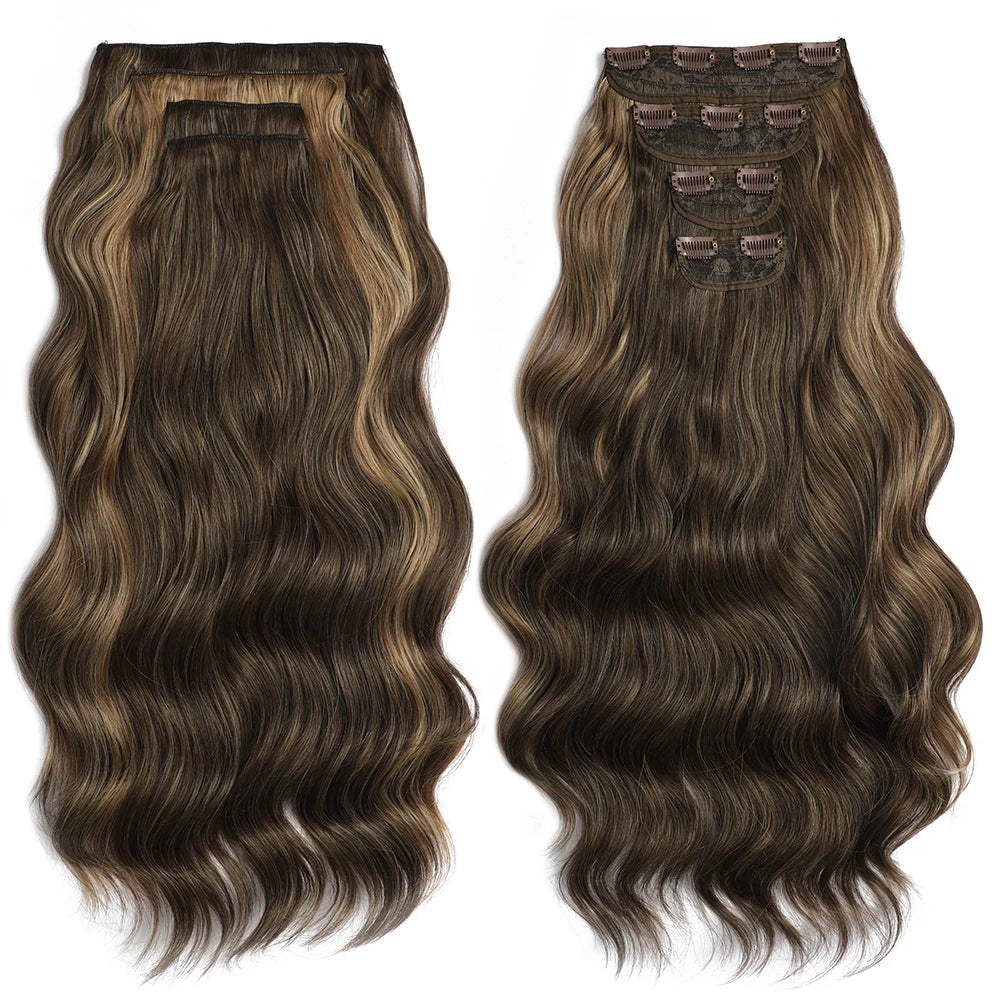 Clip In Hair Extensions 4PCS Full Head 22 Inch Long Curly Wavy Synthetic Hair Pieces Natural Wavy For Women Girls Hair
