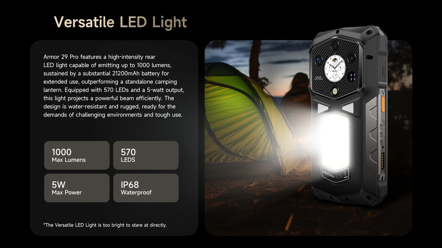 Ulefone Armor 29 Pro 5G AI Rugged Phone 21200mAh 120W 64MP Night Vision 6.67" 120Hz 512GB ROM Mobile MTK Dimensity 7400