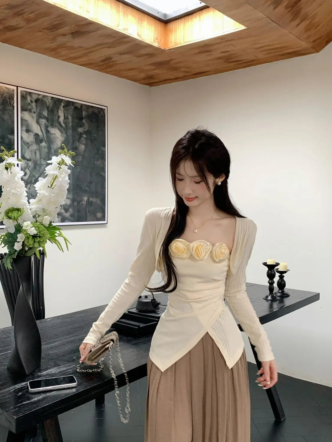 Women Clothes Spring Autumn Fashion Simplicity Office Lady Trend Pure Desire Wind Jacquard Solid Color Two-piece Set Cardigan