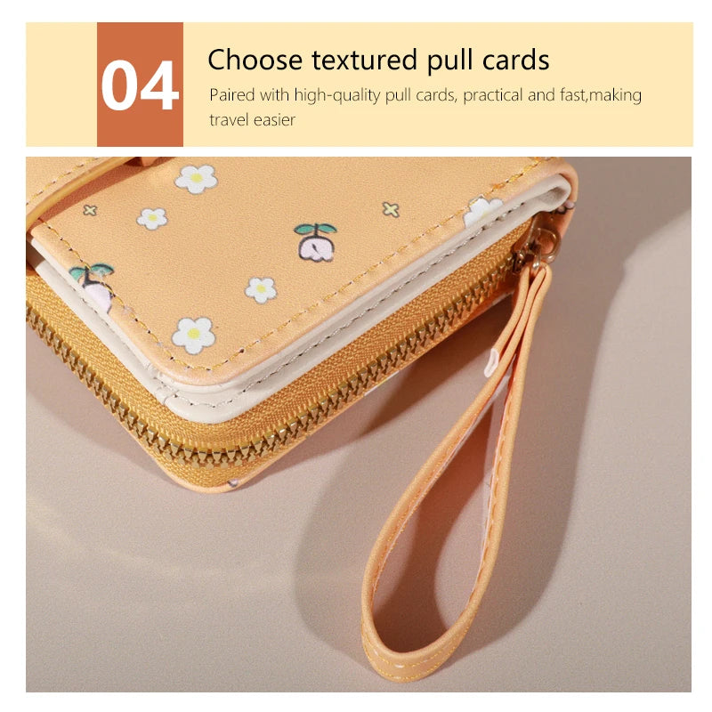 Flower patterned credit card holder for women or men's small card case with zipper hand-held wallet