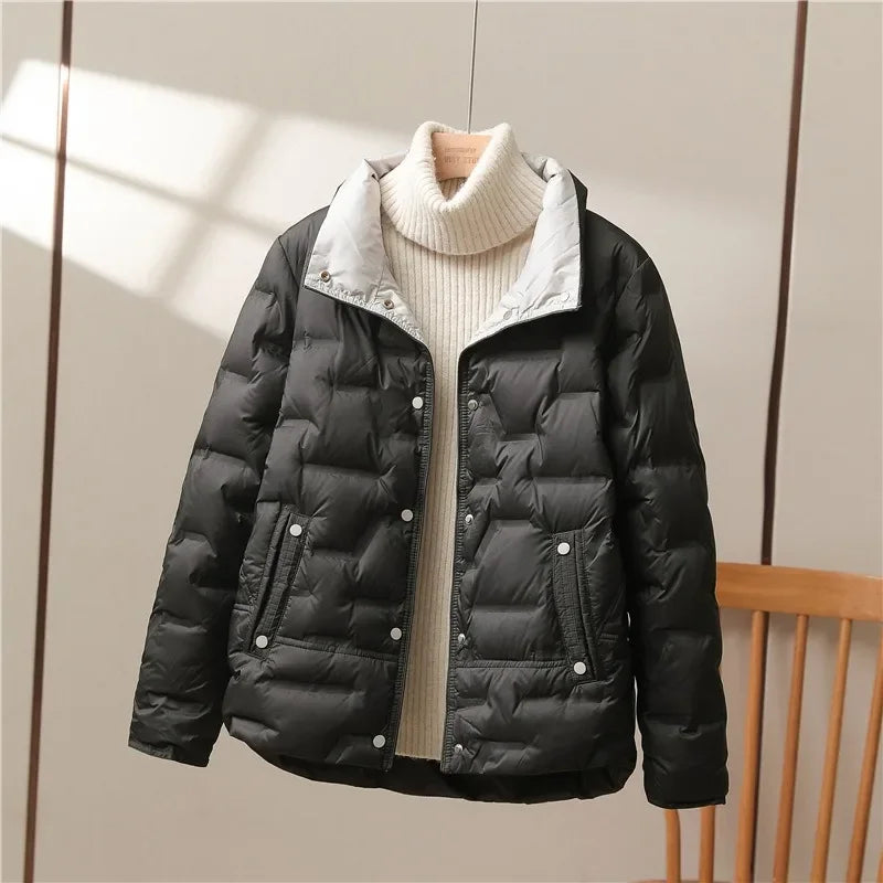 Casual Lapel Single Breasted Jacket Fashion Light Puffer Parka Outwear 2024 New Autumn Winter Women White Duck Down Coat