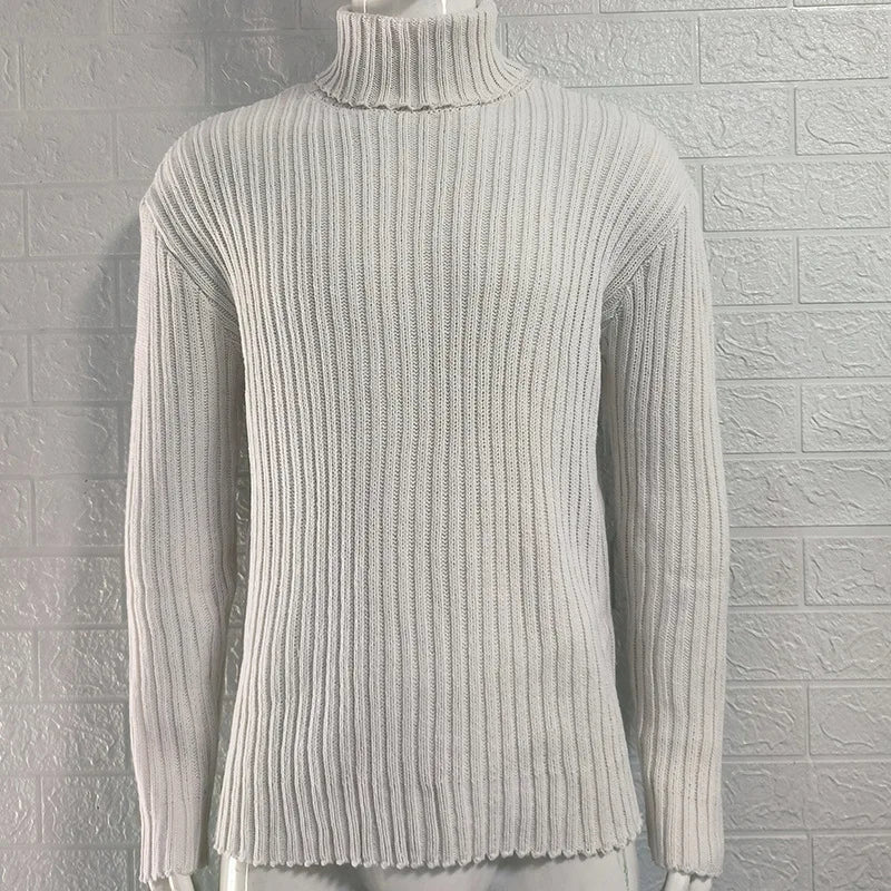Pullovers Men Sweaters Turtleneck Knitted Tops Full Sleeve Knit Solid Sweater Top Splice Casual Loose Regular Autumn Winter