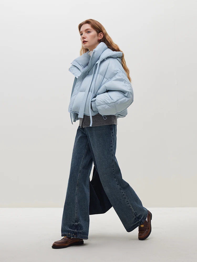 FSLE Classic Style Commuter 100-150G Short White Goose Down Jacket for Women 2023 New Winter Bat Sleeve Loose Warm Jacket Female