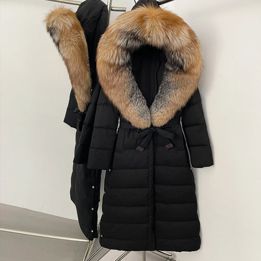 OFTBUY Long Puffer Jacket Women New 2025 Winter Warm White Duck Down Jacket Women's Real Fox Fur Coat Female Natural Fur Parkas