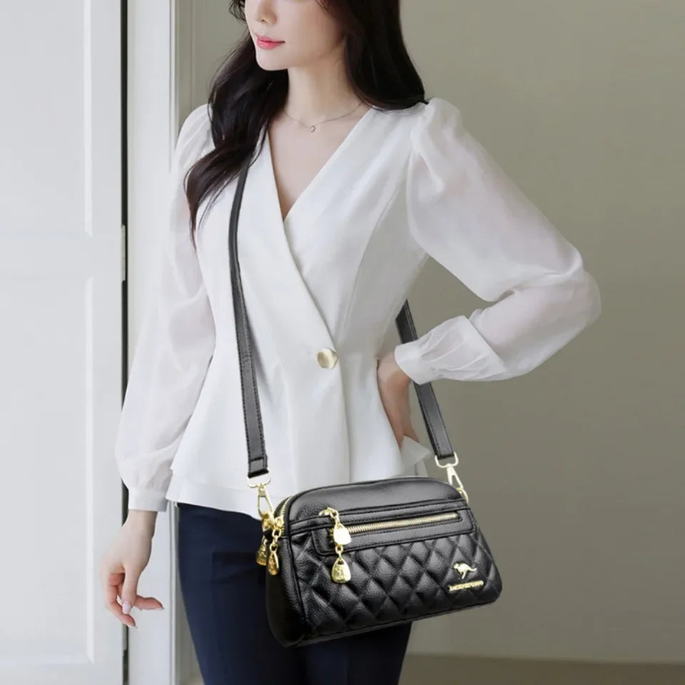 Women Soft Leather Shoulder Bag Simple Designer Solid Color Crossbody Bag Versatile Purses Messenger Commuter Shopper Sac A Main