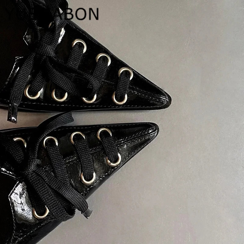 Sexy Leopard Print High Heels Women Black Pointed Toe Pumps Women Lace Up Elegant Designer Sandal Rhinestone Party Dress Shoes