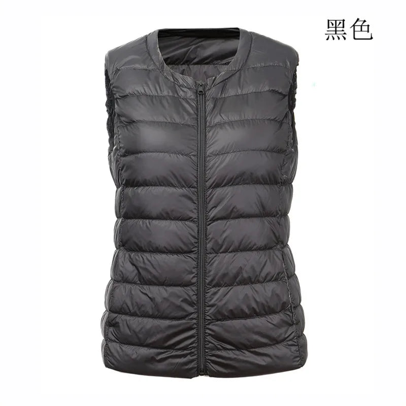Autumn Winter Women Ultra Light Thin Duck Down Vest Sleeveless O-Neck Zipper Waistcoat Windproof Puffer Female Quilted Jackets