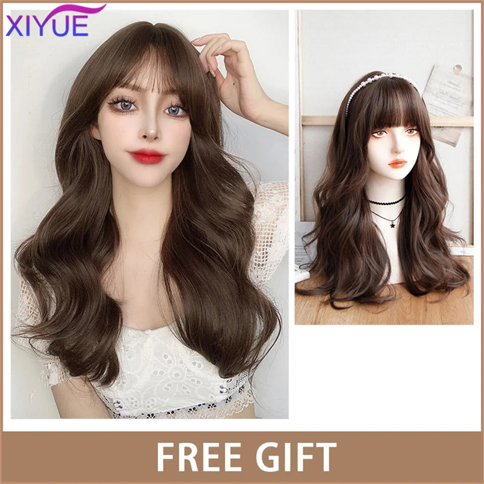XIYUE Long Straight Black Wig With Bang Synthetic Wigs for Women Heat Resistant Natural Hair for Daily Halloween Cosplay Party